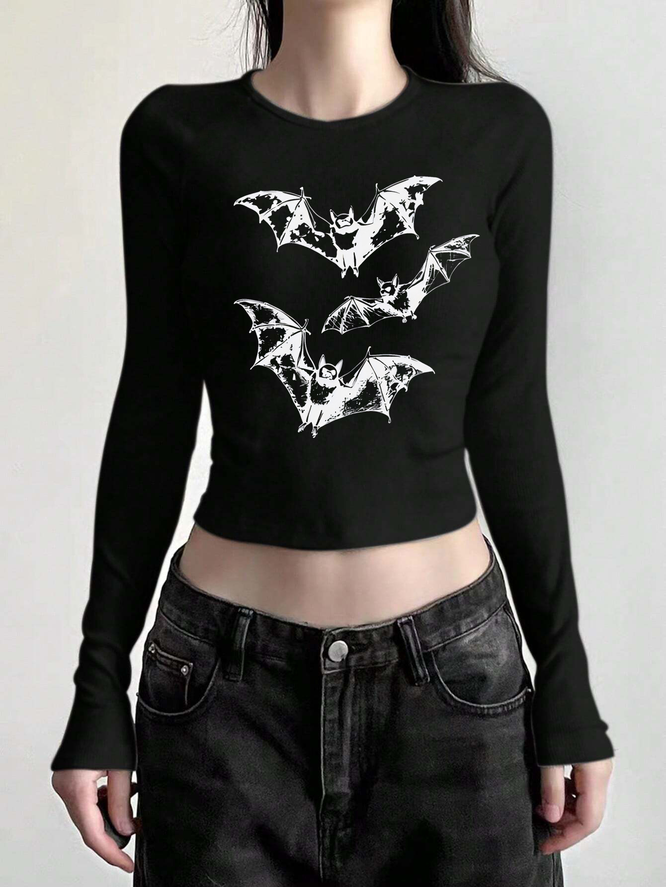 Maxct American Hot Girl round Neck Shoulder Long Sleeve Navel Top Fashion Street Slim Short T-shirt for Women