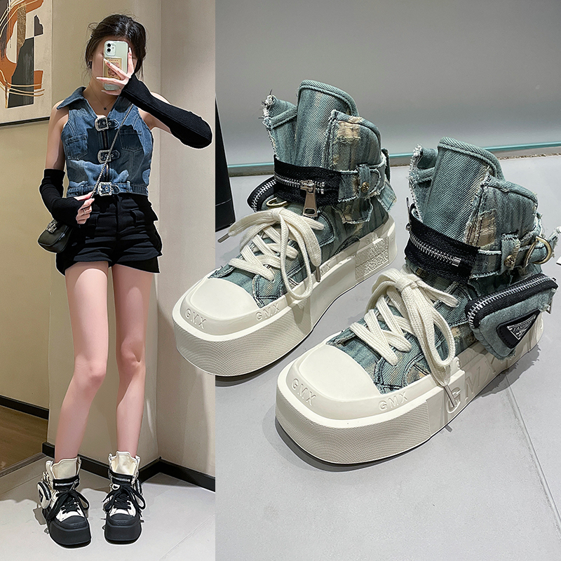 Women's Punk Gothic Denim Canvas Platform Ankle Boots