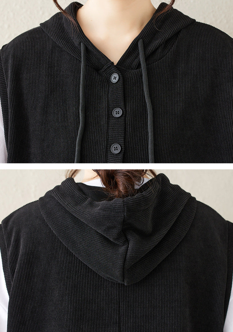 Maxct Women Autumn Retro Corduroy Hoodie Dress