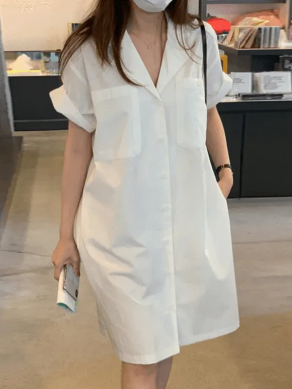 Maxct Simple Lapel Single Breasted Shirt Dress