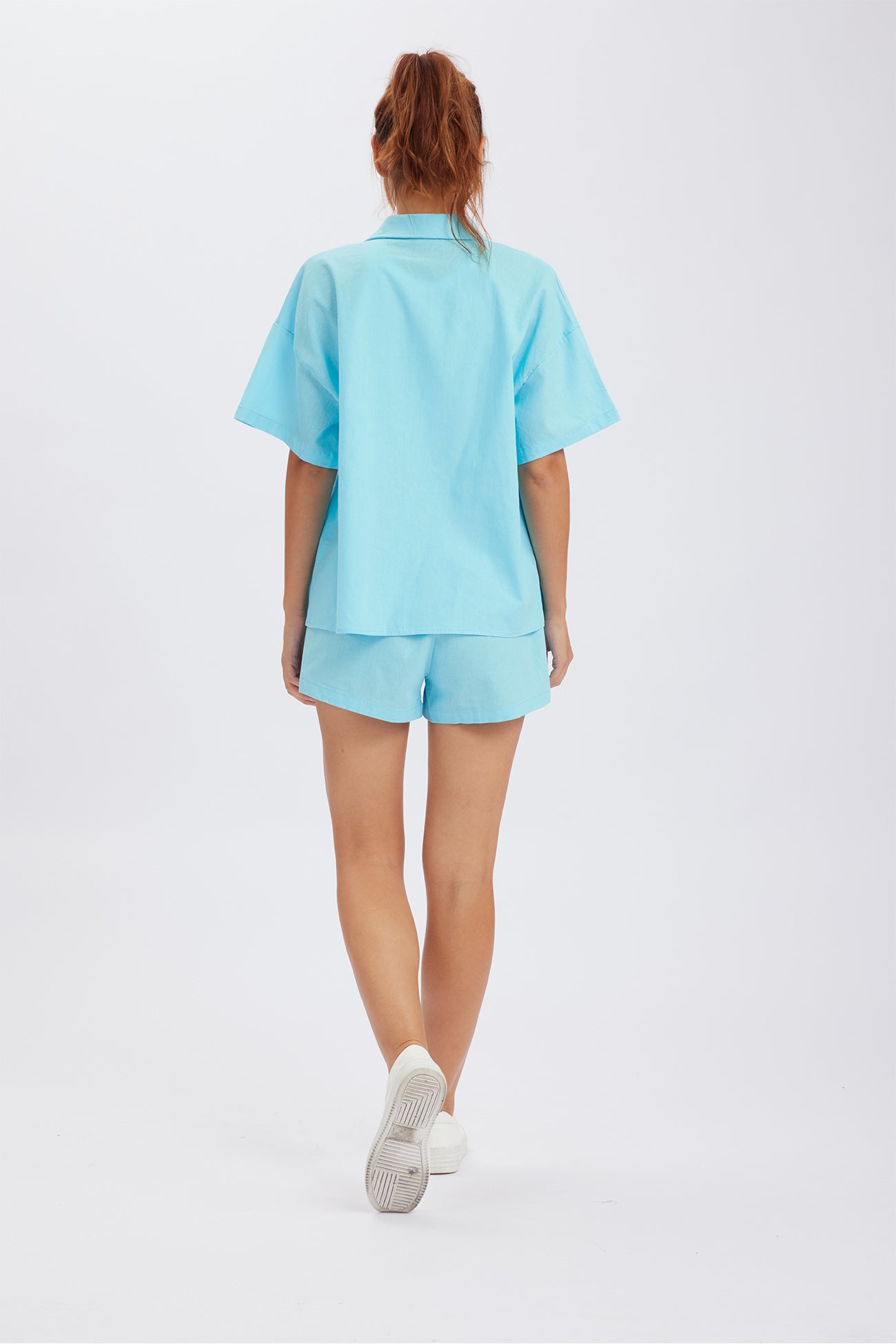 Maxct Solid Button Through Drop Shoulder Shirt Shorts Set