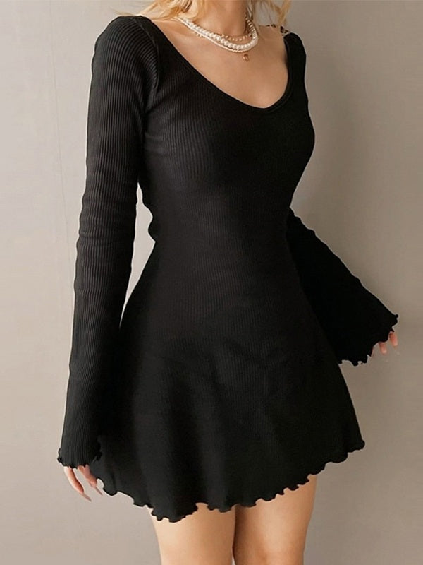 Simple Knitted Long Sleeve Mini Dress Maxct