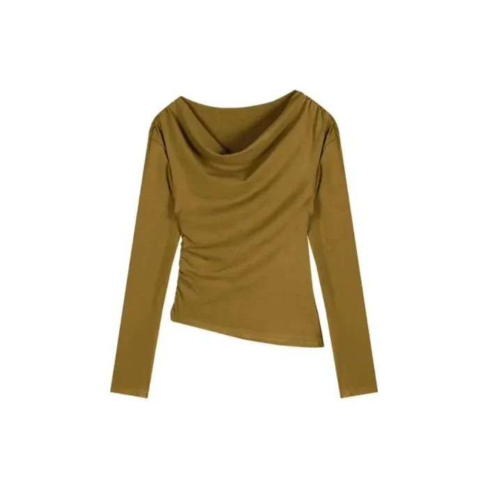 Maxct Black Solid Slash Neck Elegant Long Sleeve Tops Fashion Slim Sexy Cropped T Shirt Skinny Women Y2k Clothing Autumn Casual Shirts