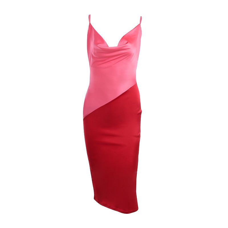 Strawberry Fields Diagonal Panel Satin Midi Dress Maxct