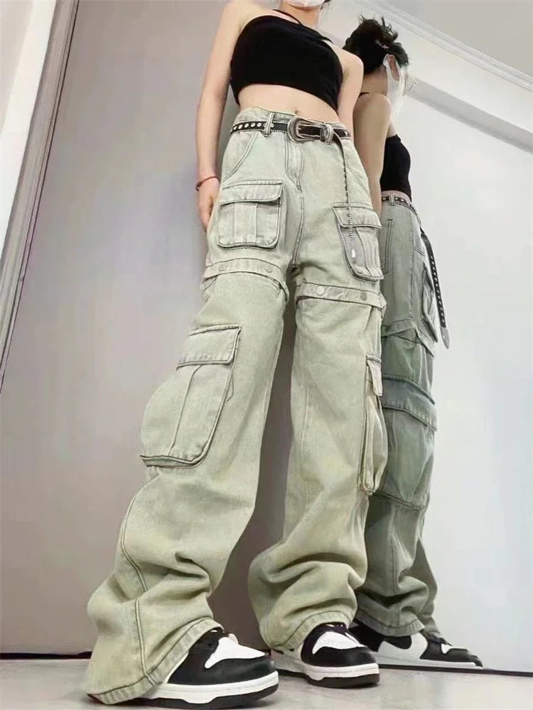 Women's Splicing Design High Waisted Jean Shorts Wide Leg Denim Pants Maxct