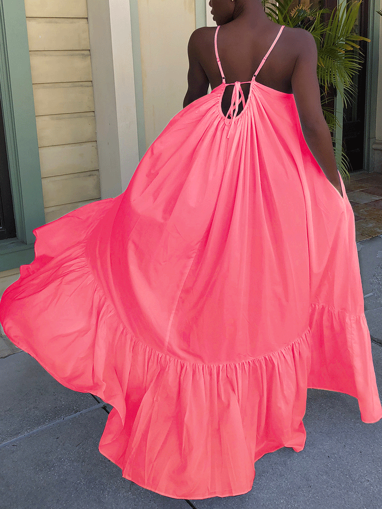 Spaghetti Strap Ruffle Maxi Dress Maxct