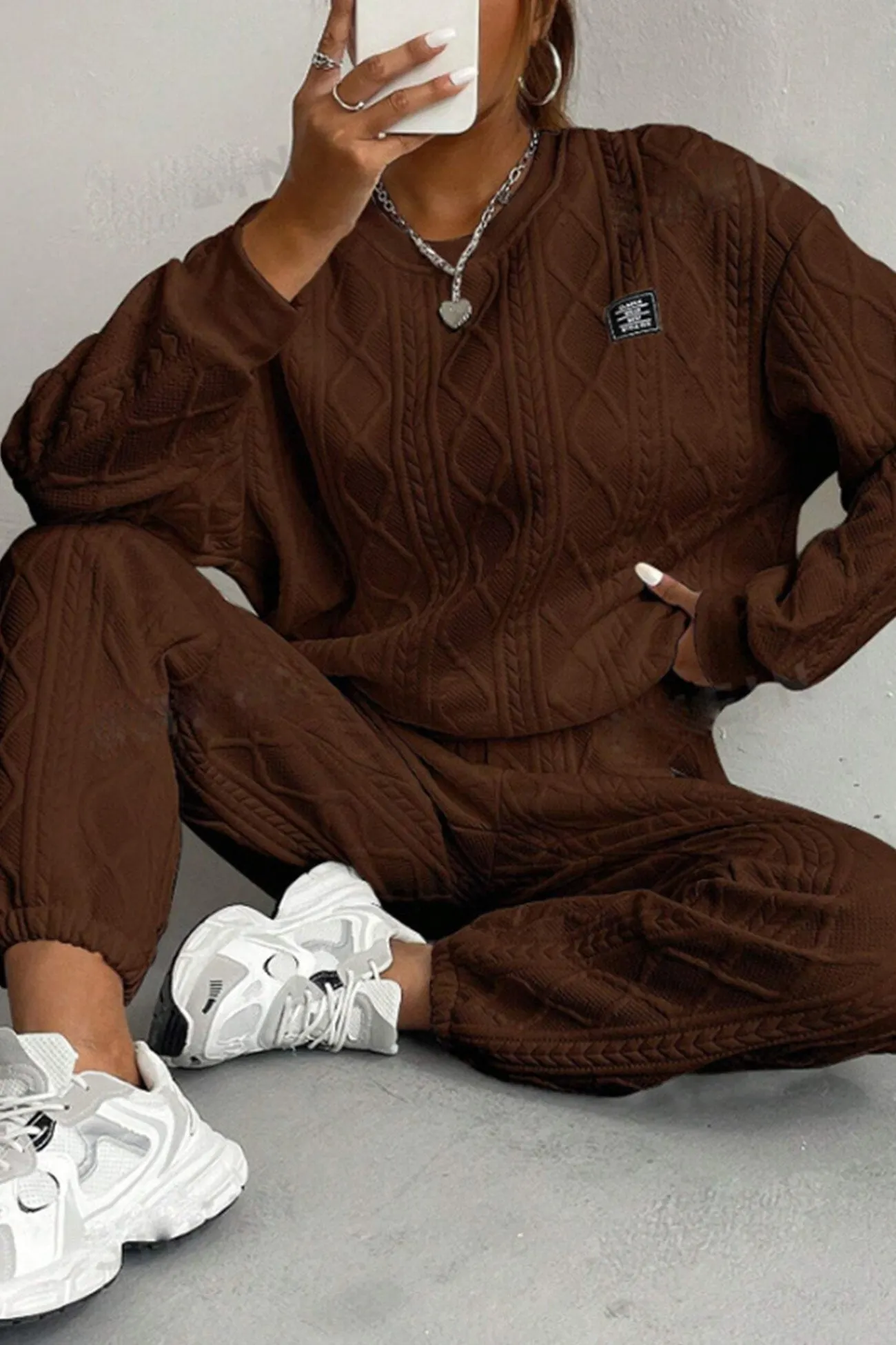 Maxct Cable Knit Crew Neck Sweatshirt Set