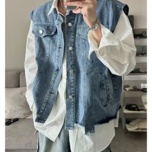 JM Fake Two-piece Spliced Shirt Denim Jacket Maxct