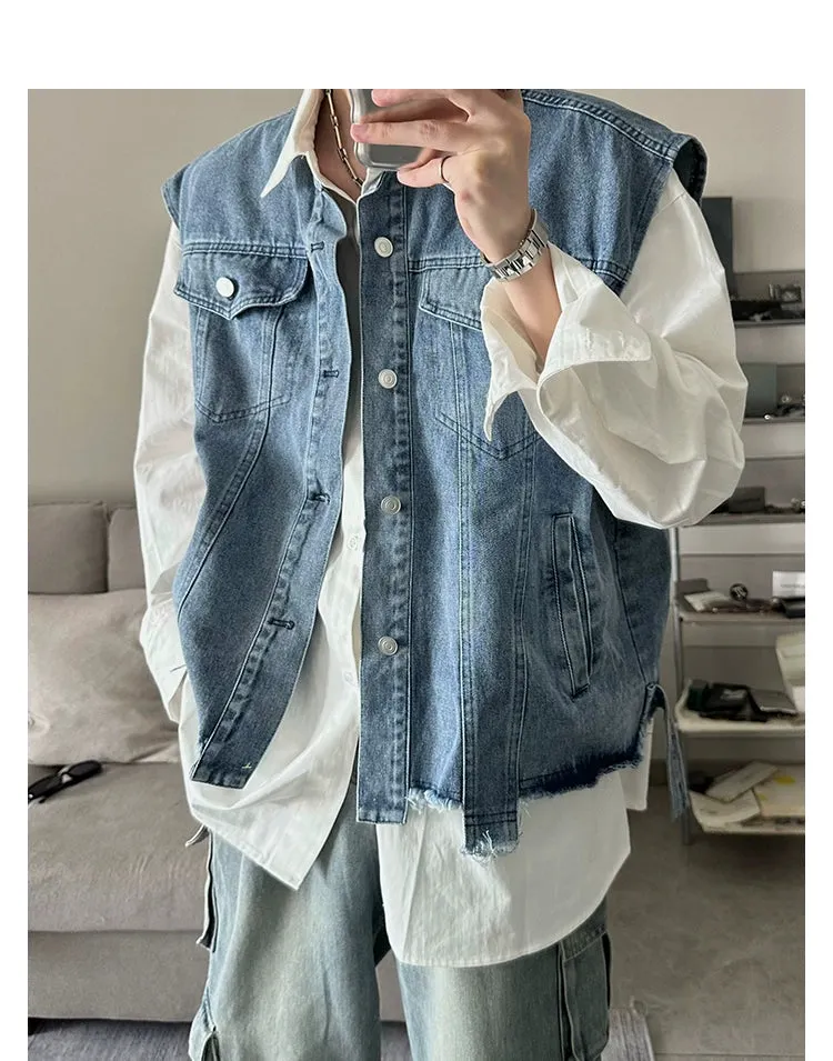 JM Fake Two-piece Spliced Shirt Denim Jacket Maxct