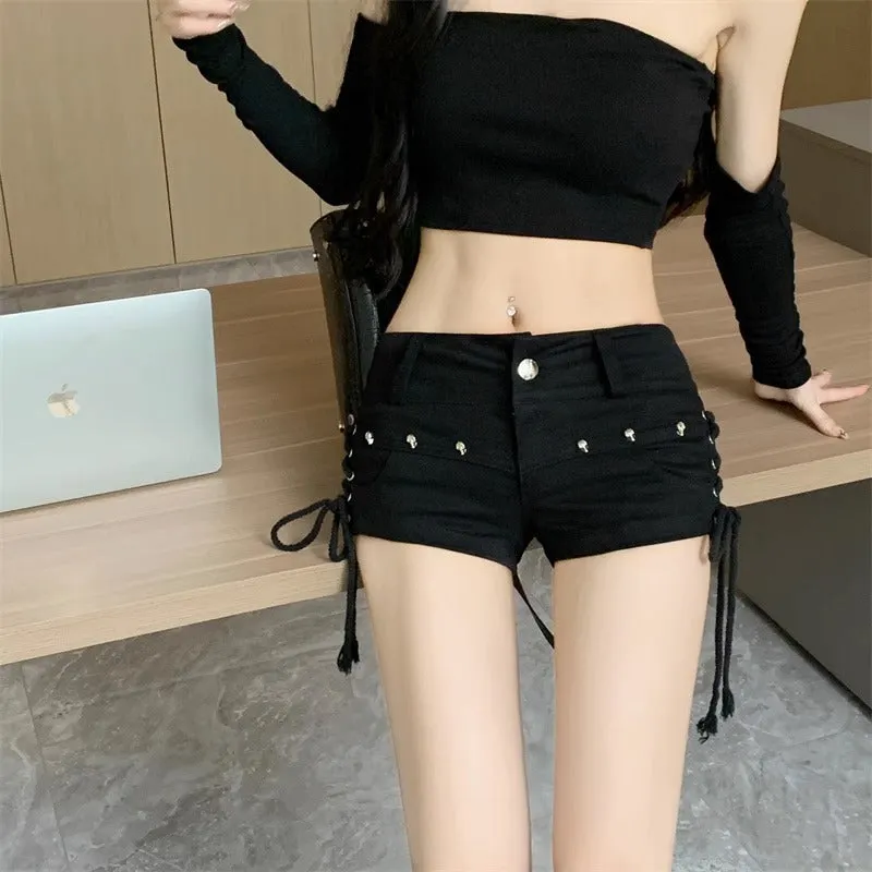 Velcro Belt Stretch Denim Shorts Maxct