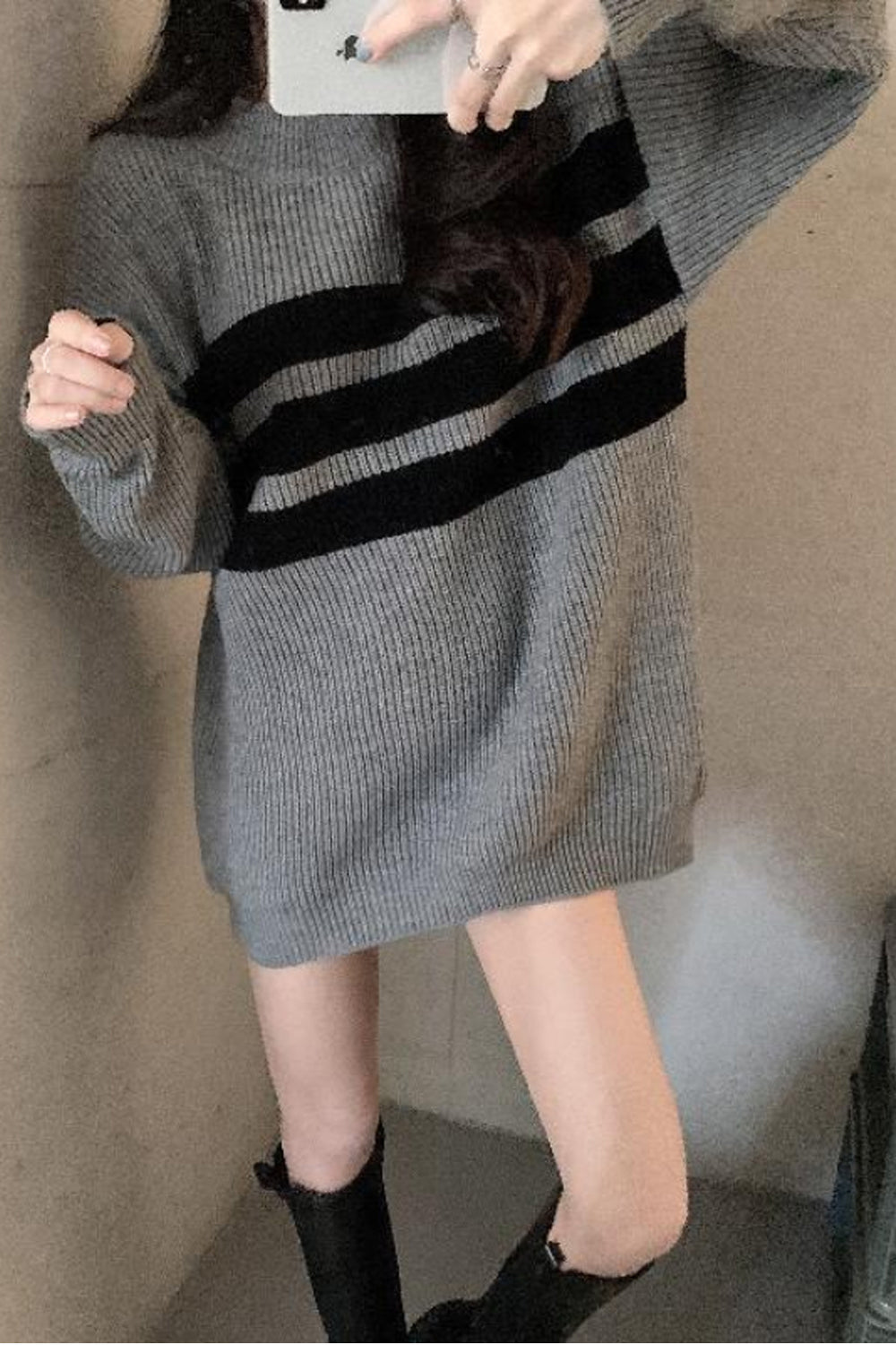 Loose Striped Long Knitted Sweater Maxct
