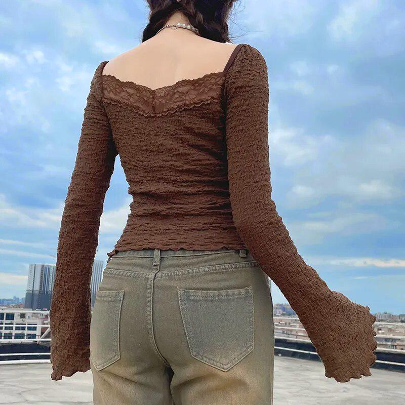Maxct &Fairycore Lace Detailed Shirred Top