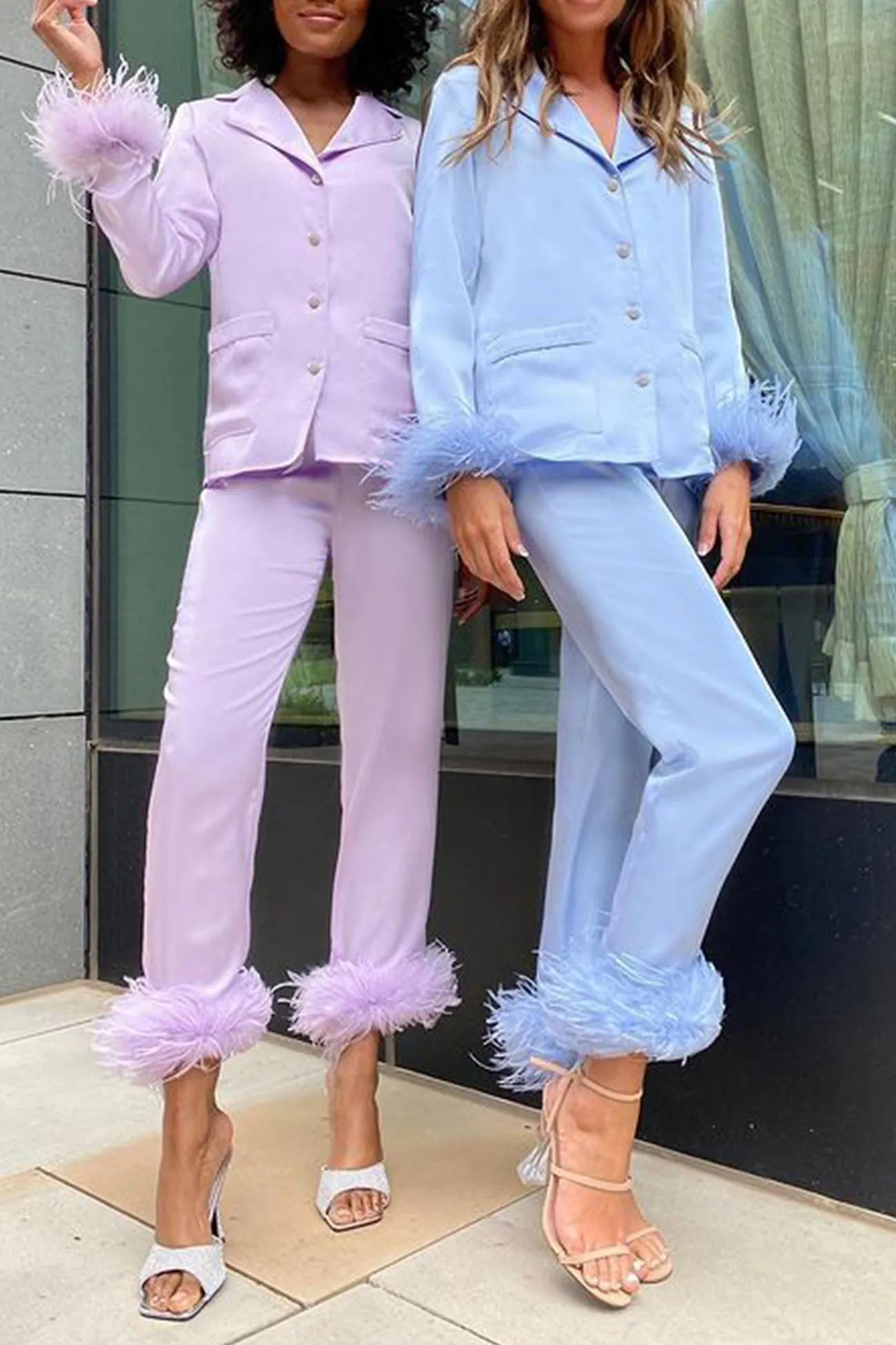 Maxct Lapel Feather Hem Two-piece Pants Set