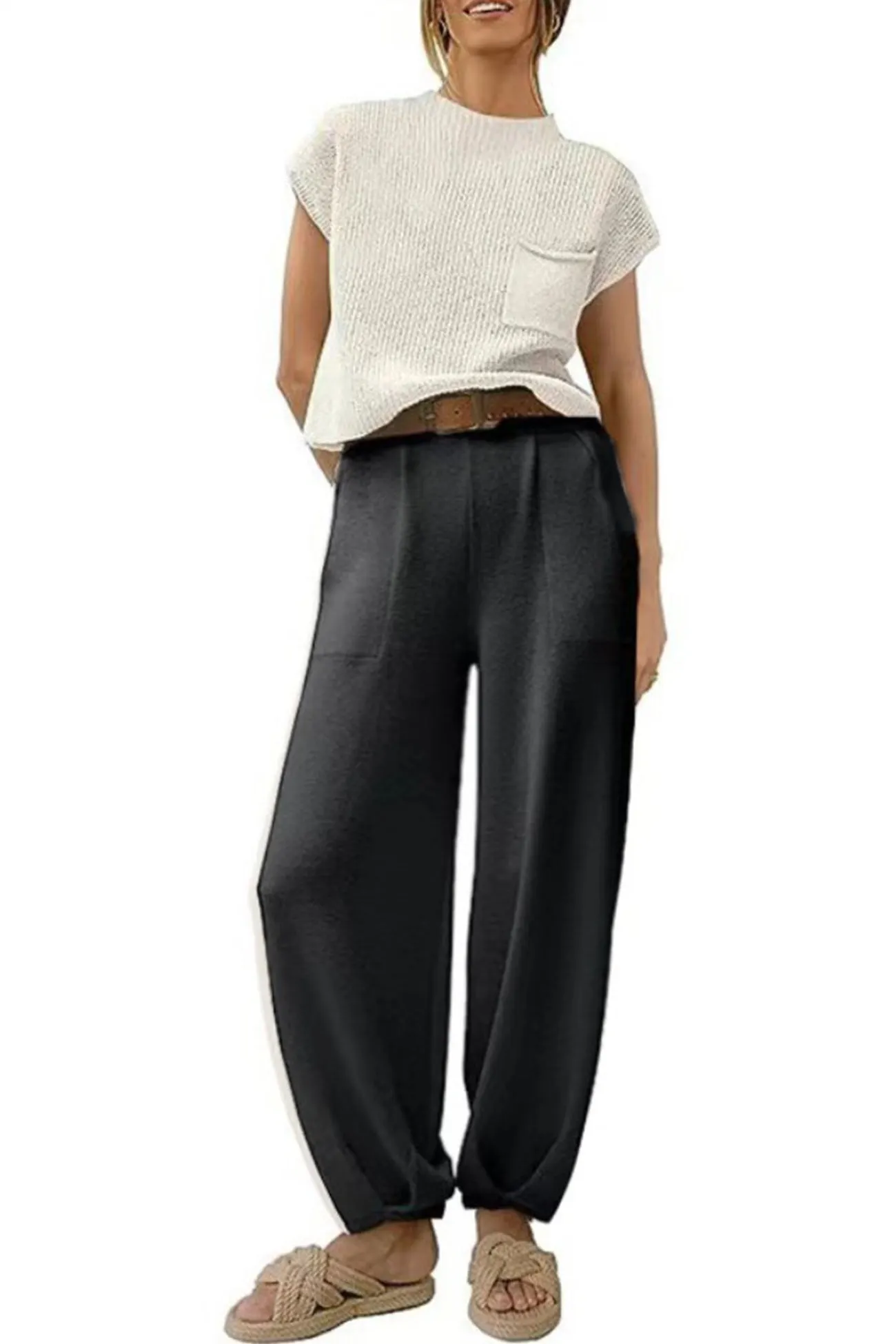 Maxct Ribbed Mock Neck T-shirt Pants Suits