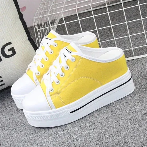 Slip-on Platform White Canvas Sneakers for Women Maxct