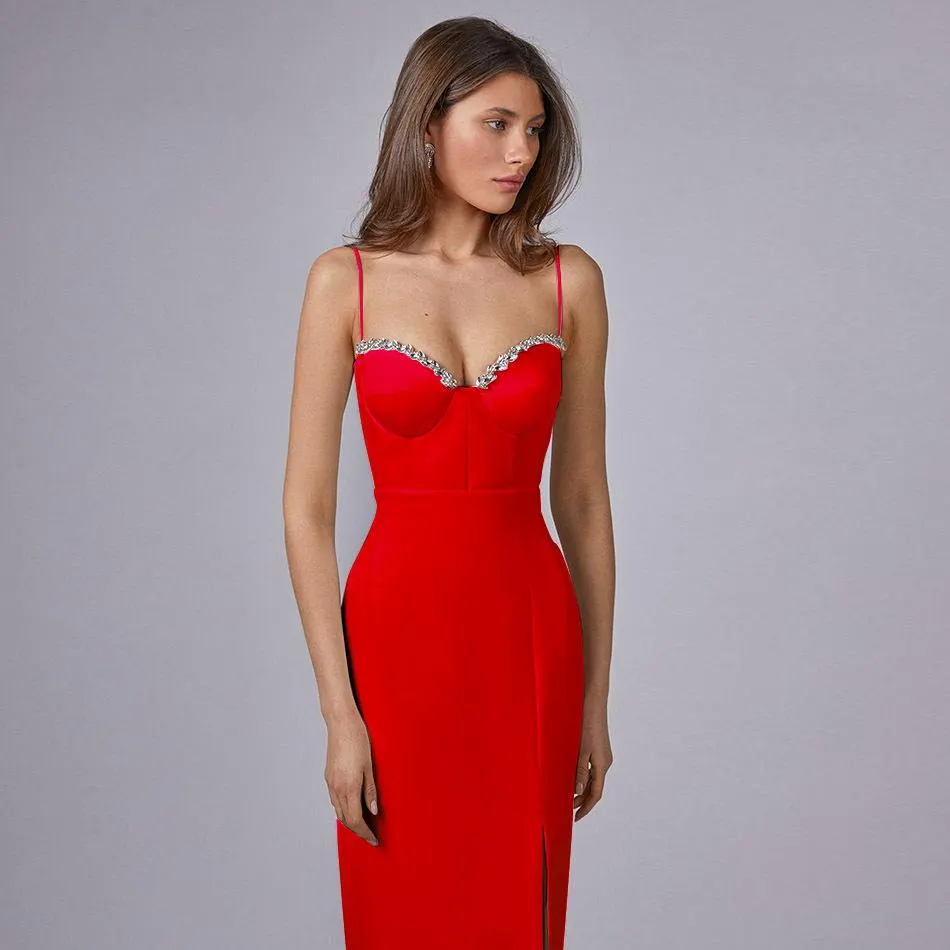 Maxct Women's Bandage Thai Strap Rhinestone Split Bandage Dress Sexy Banquet Dress