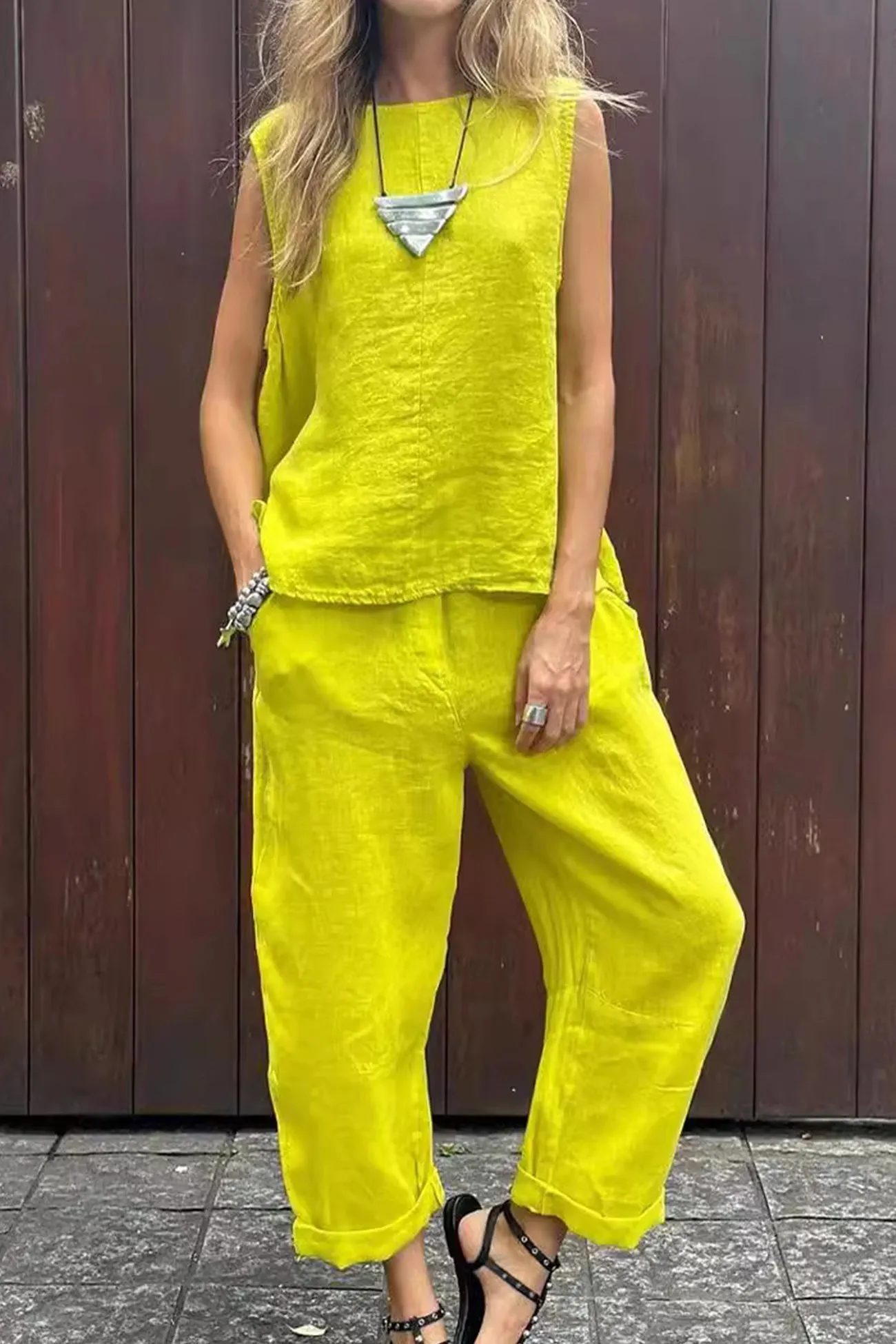 Maxct Solid Tank Top Long Pants Set
