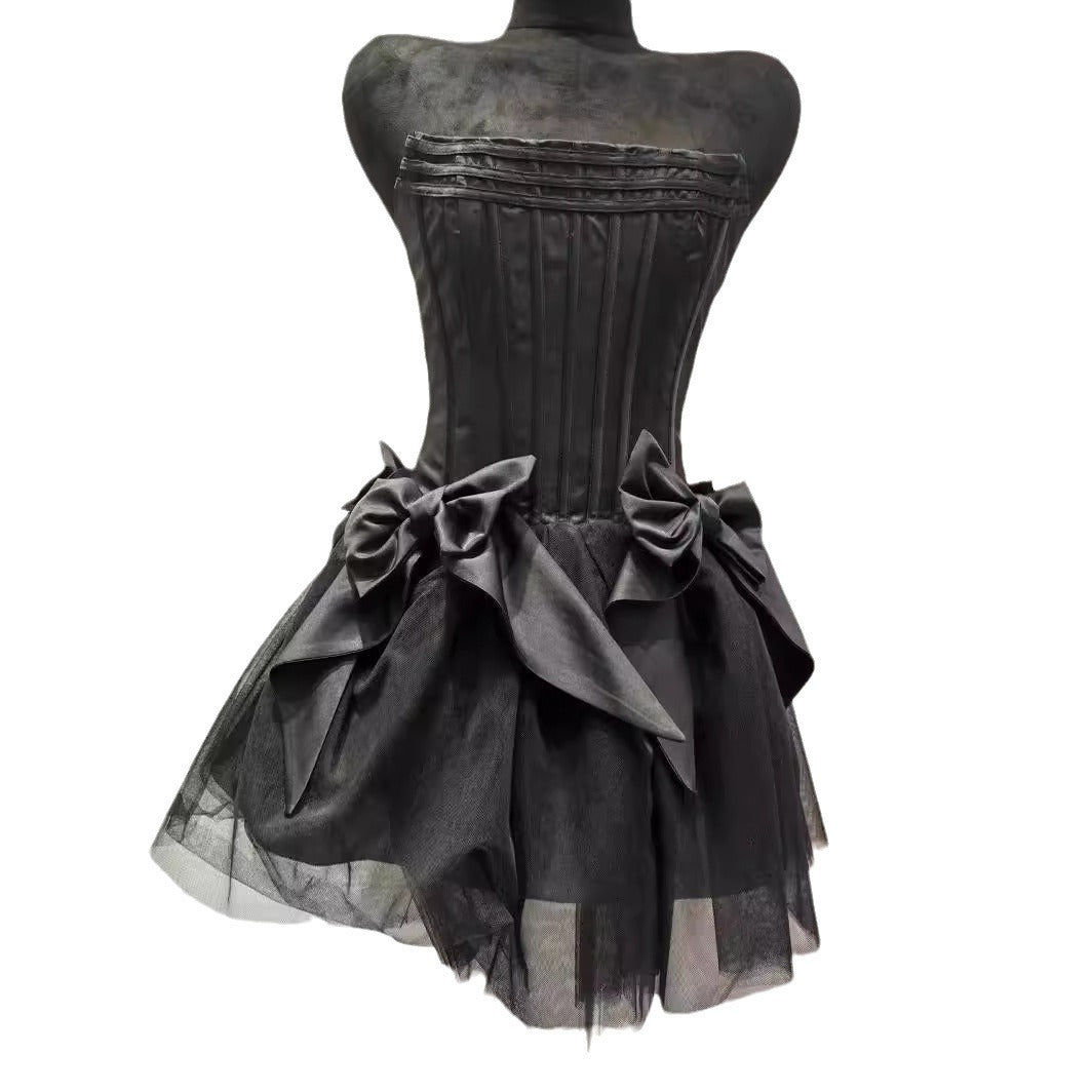 Maxct hoco dresses New Bow Mesh Fluffy Shorts Dress (Waist Seal and Zipper) (with Inner Shorts)