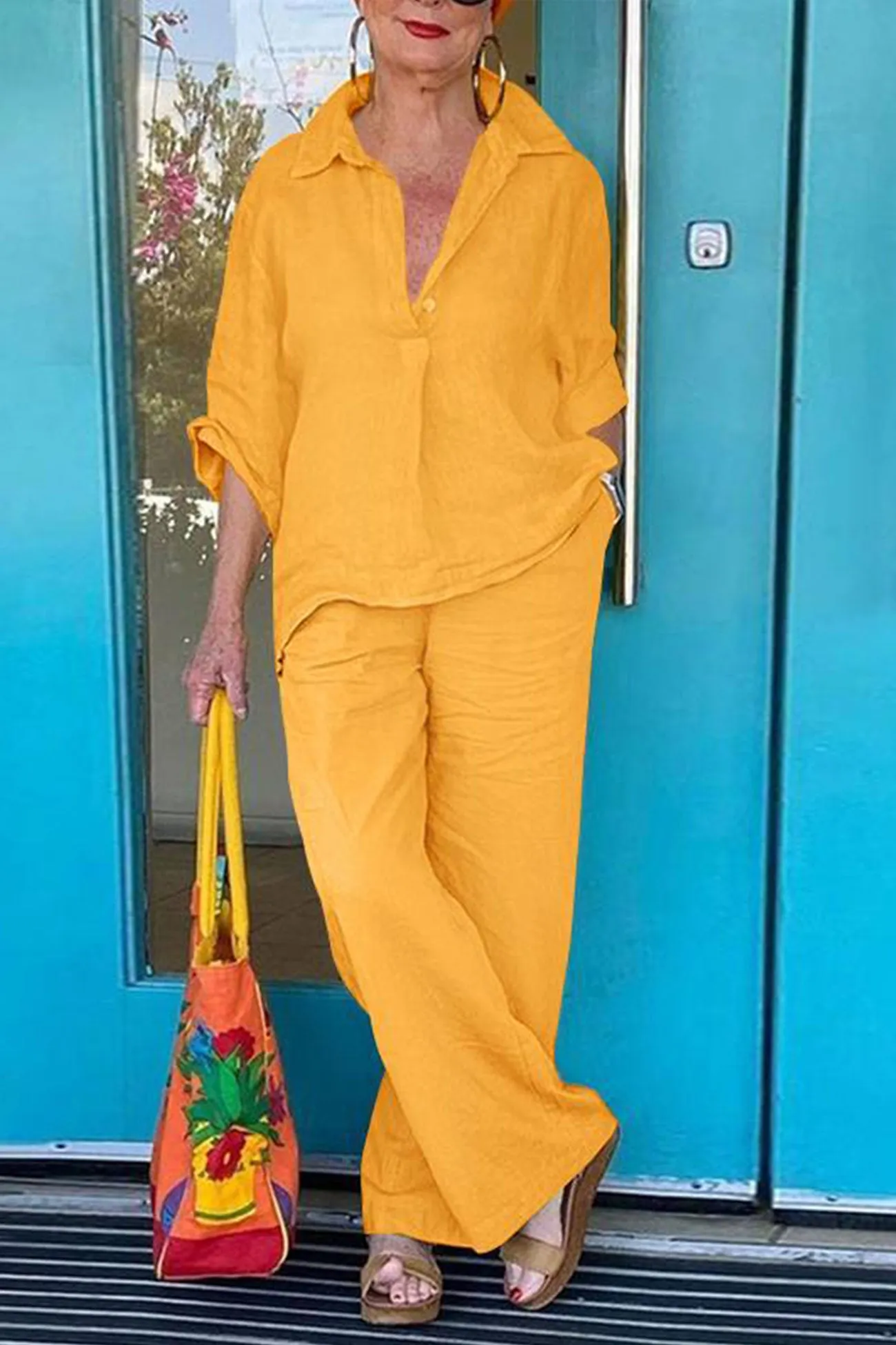 Maxct Cotton Linen Blouse Long Pants Set