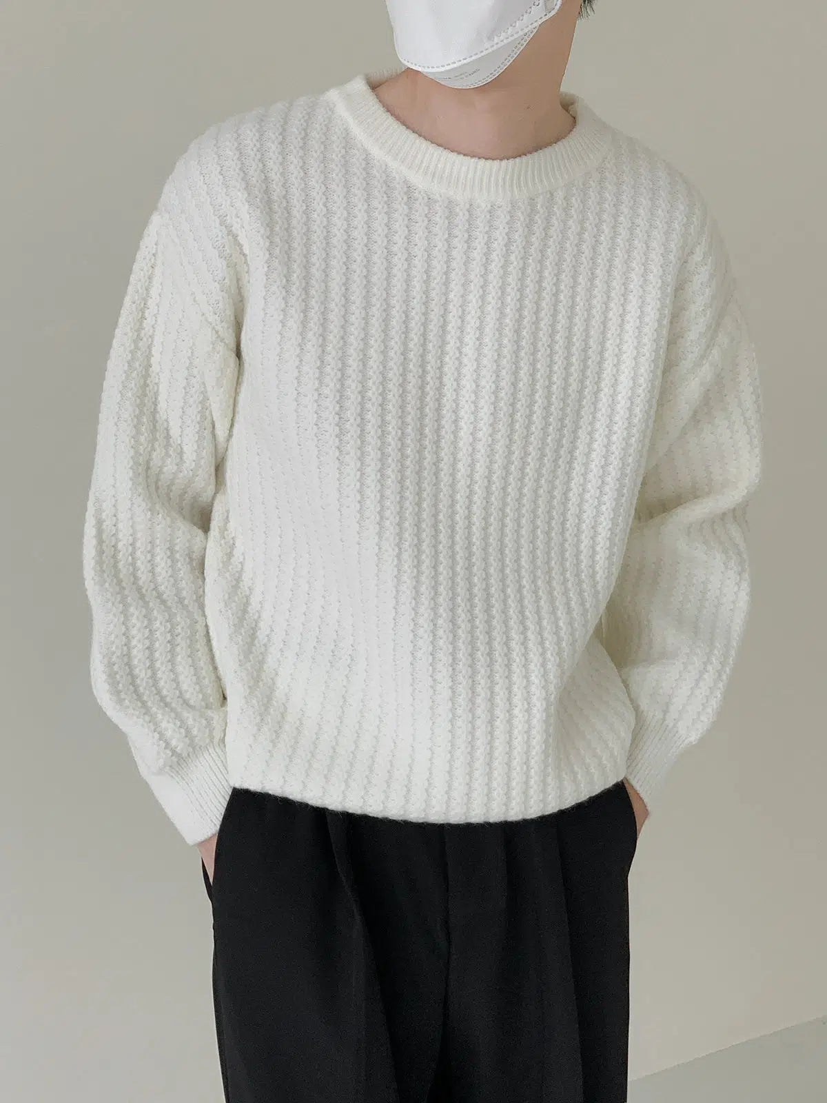 Maxct Solid Color Crew Neck Sweater