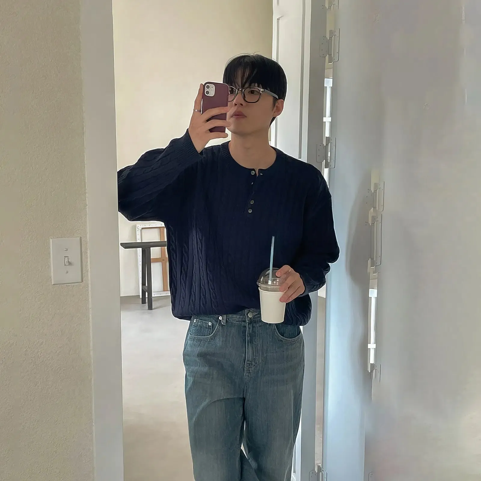Maxct Pleated Henley Round Neck Sweater