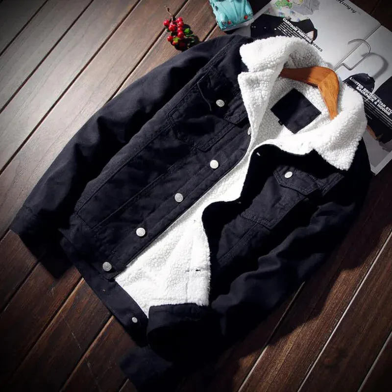 Maxct &Men's Warm Fleece-Lined Denim Cowboy Jacket