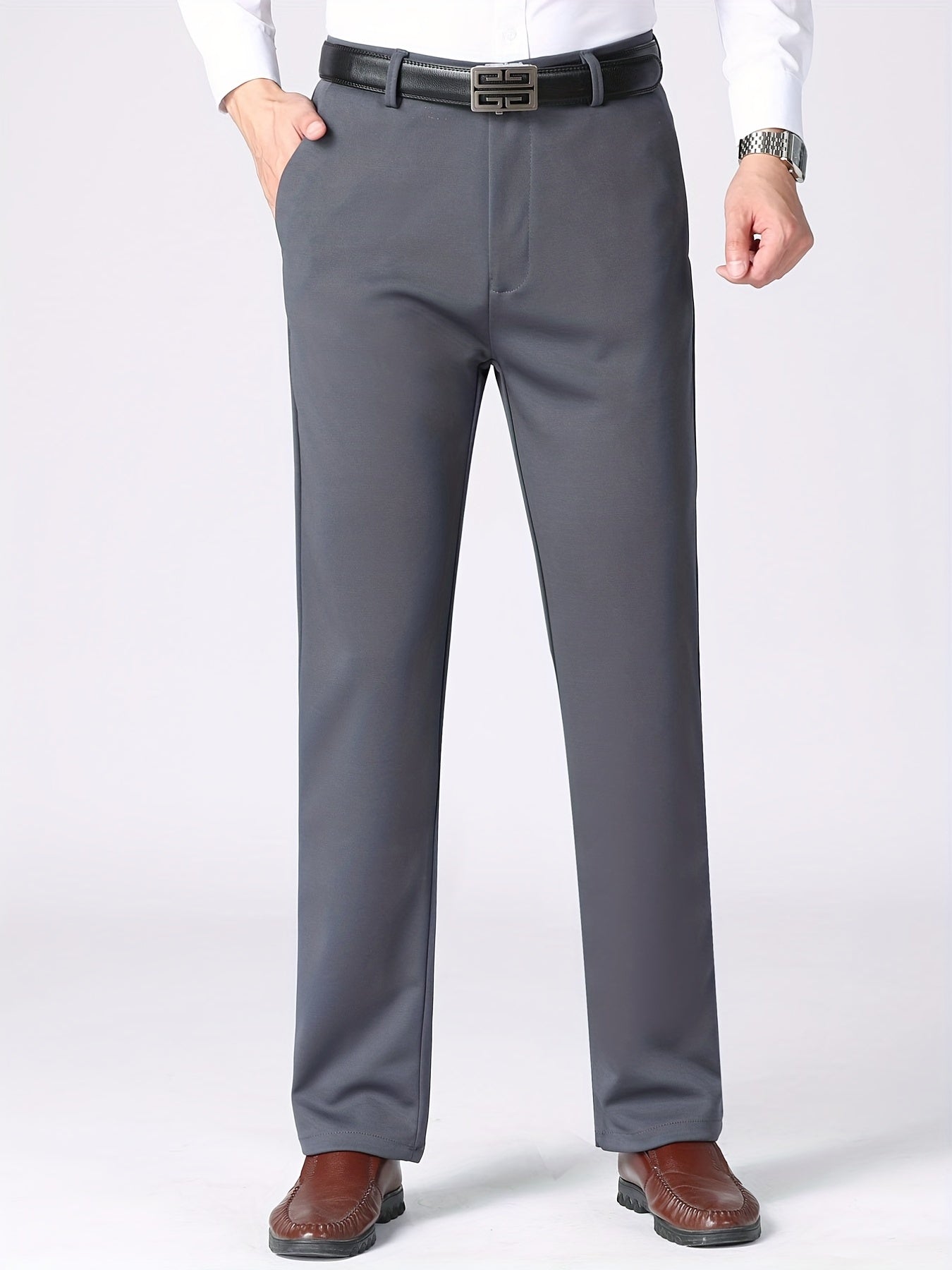 Maxct  Classic Design Dress Pants, Men's Casual Solid Color Slightly Stretch Dress Pants For Spring Summer Business
