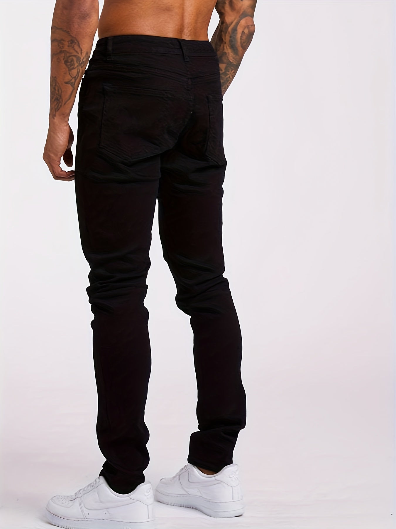 Maxct  Slim Fit Jeans, Men's Casual Street Style Solid Color Mid Stretch Denim Pants For Spring Summer