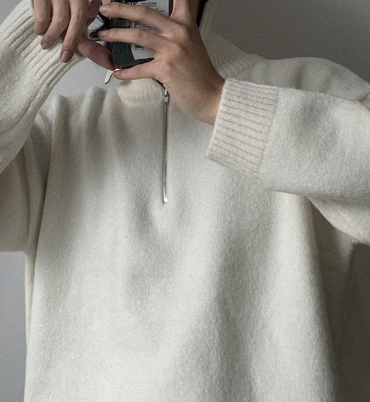 Maxct 5555 Knitted Half Turtleneck Collar Half Zip-Up Sweater