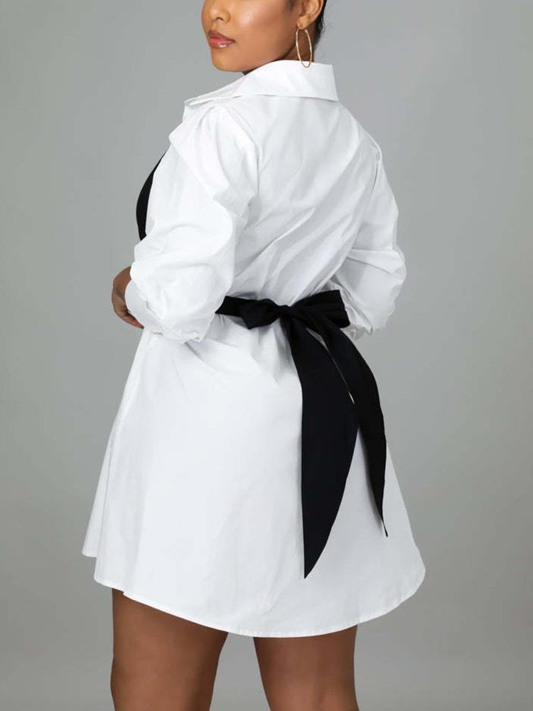 Lace Up Bow Shirt Mini Dress Maxct