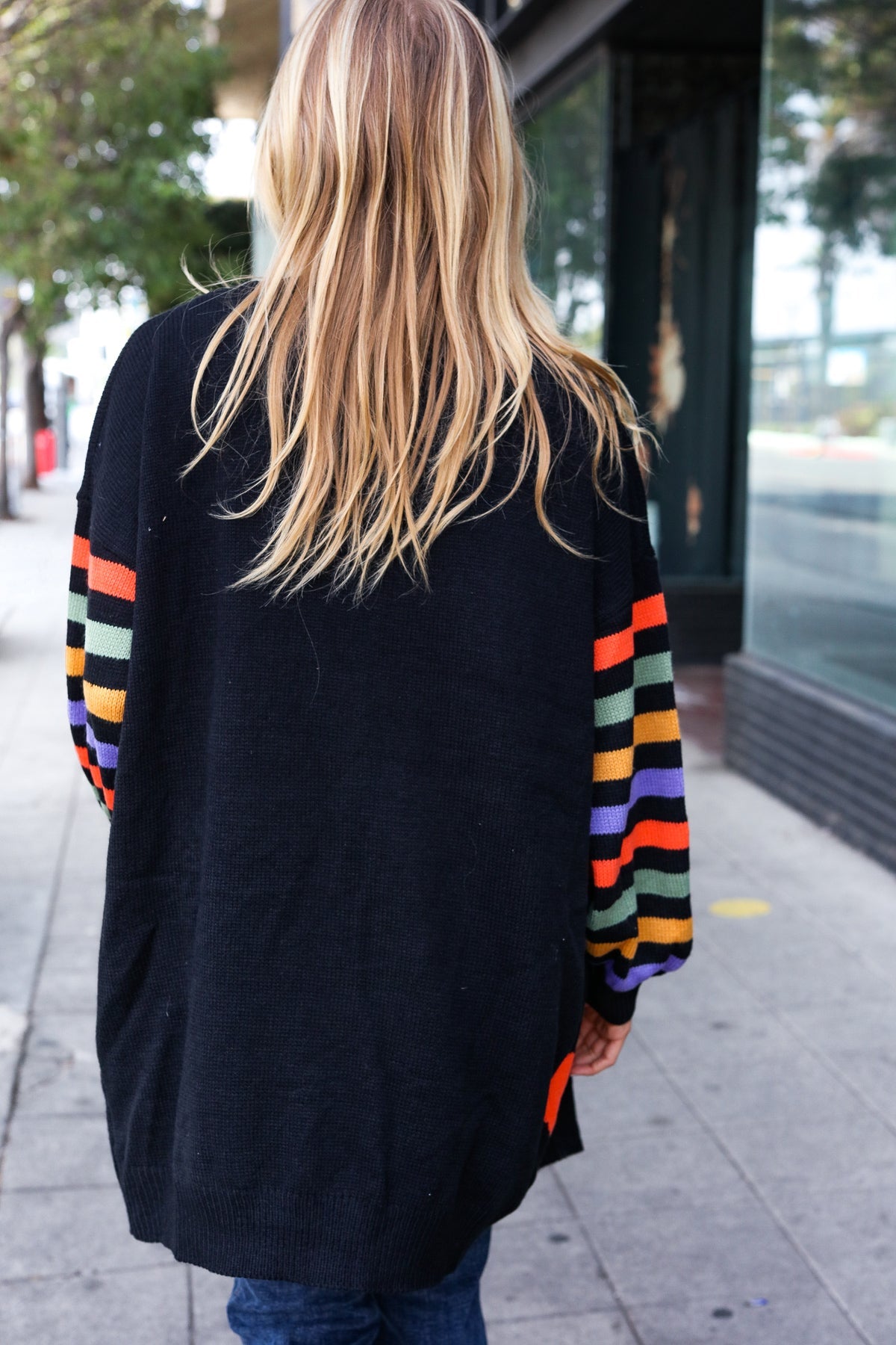 Maxct &Pumpkin Multicolor Stripe Jacquard Knit Open Cardigan