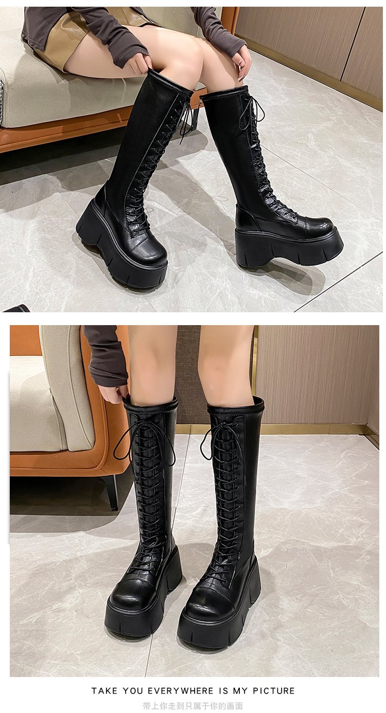 Soft Lace-up Ladies Platform Heel Boots - true deals club