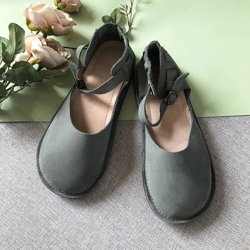 Middle English Handmade Flat Mary Jane Round Toe Retro Sandals Maxct