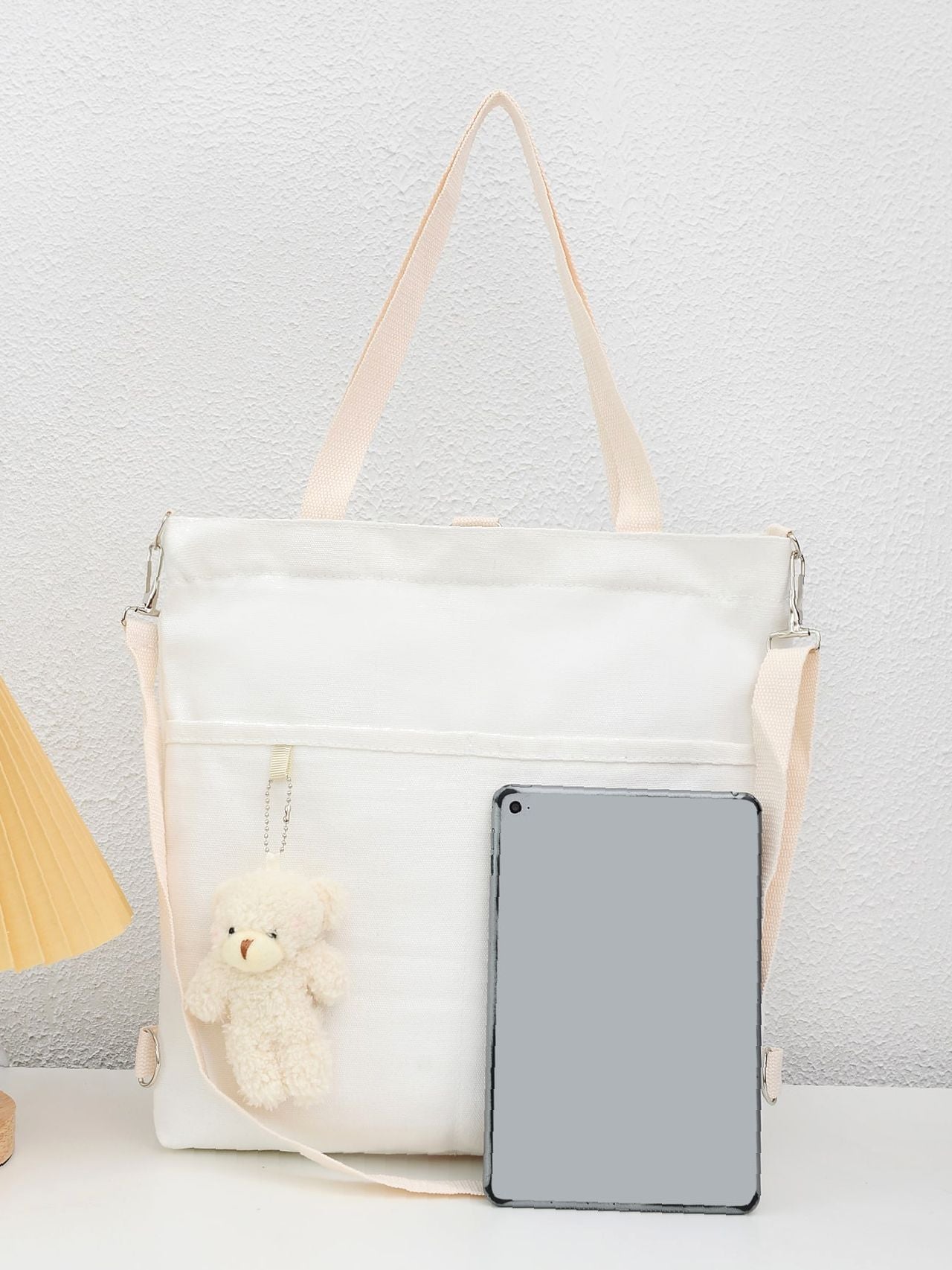 Maxct - Letter Graphic Shopper Bag with Bag Charm  - Women Tote Bags