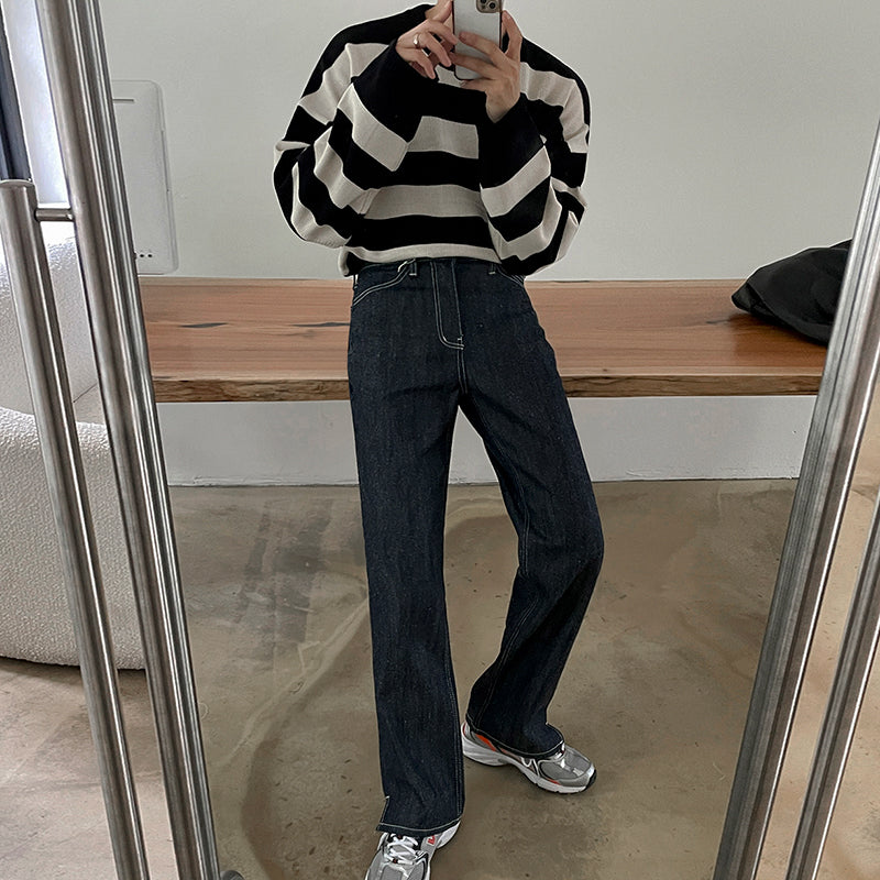 Maxct 5506 Knitted Striped Round Neck Sweater