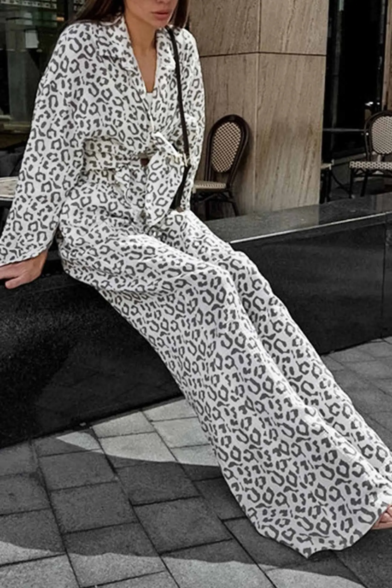 Maxct Cotton Leopard Shirt Long Pants Two-Piece Set