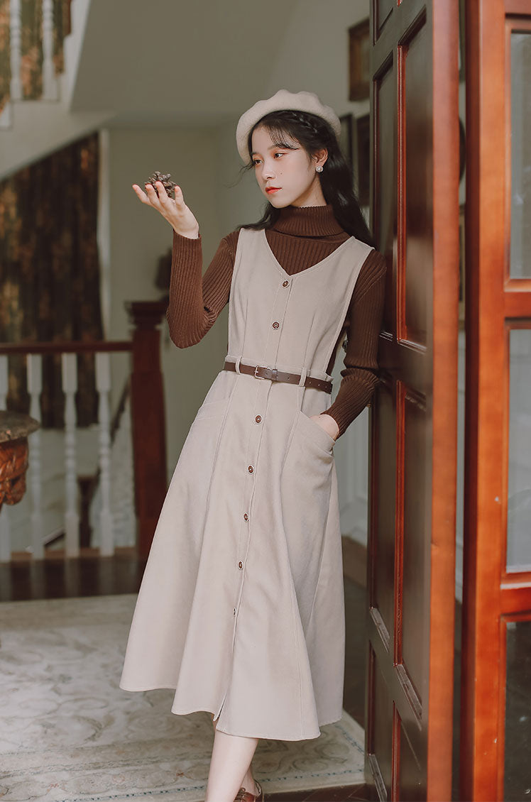 Button Up Suede Pinafore Dress Maxct