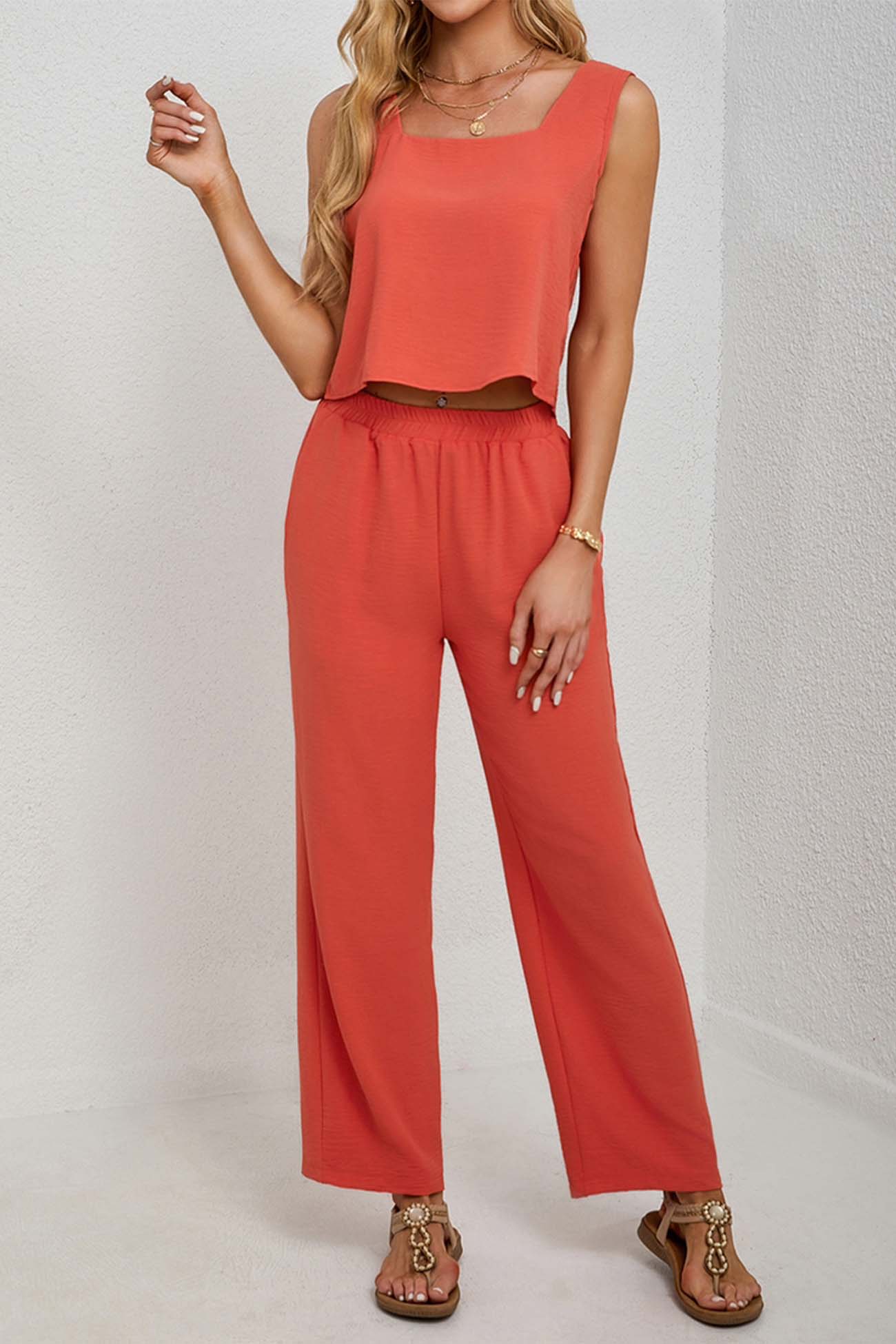Maxct Square Neck Tank Top Long Pants Set