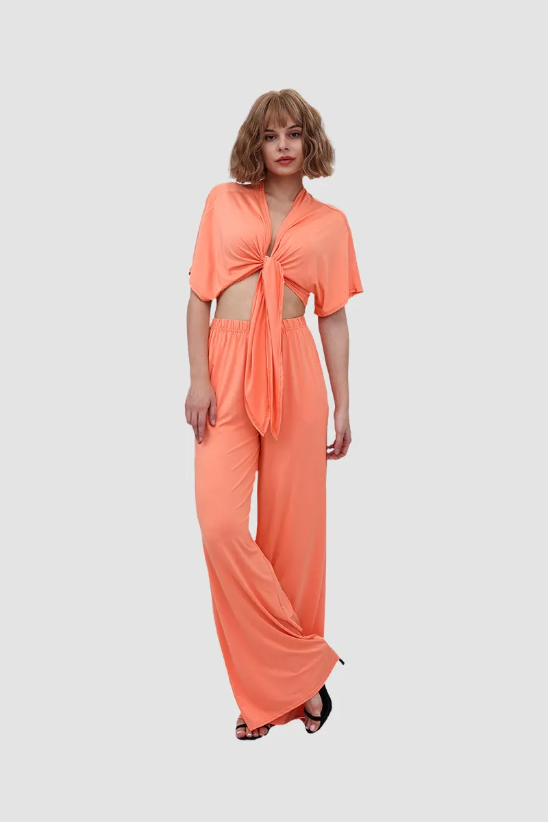 Maxct Deep V-neck Top & Elastic Wide Leg Pants