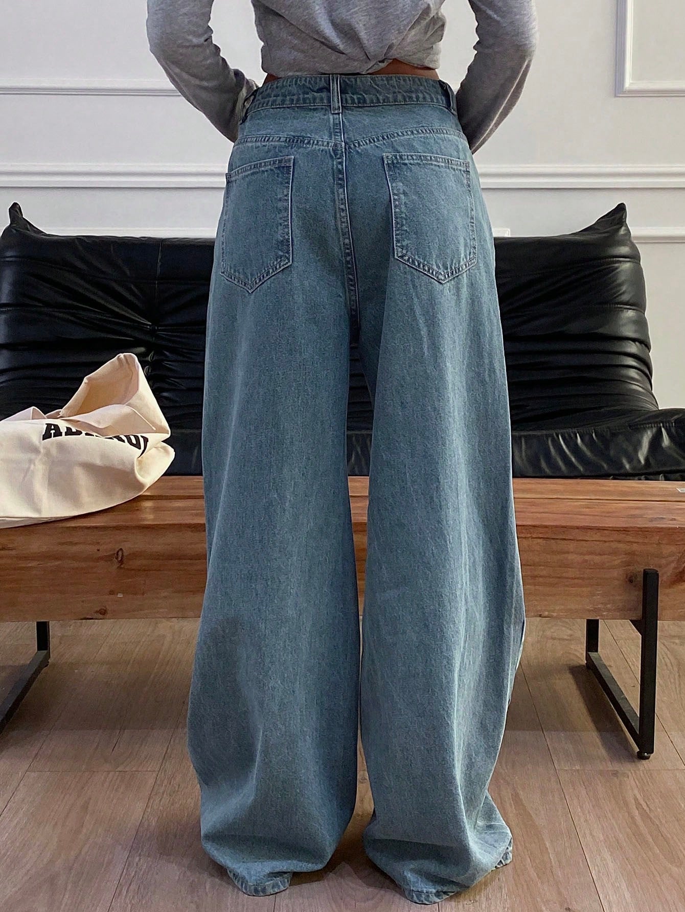 Maxct Women's Loose Fit Wide Leg Casual Denim Pants With Pockets
