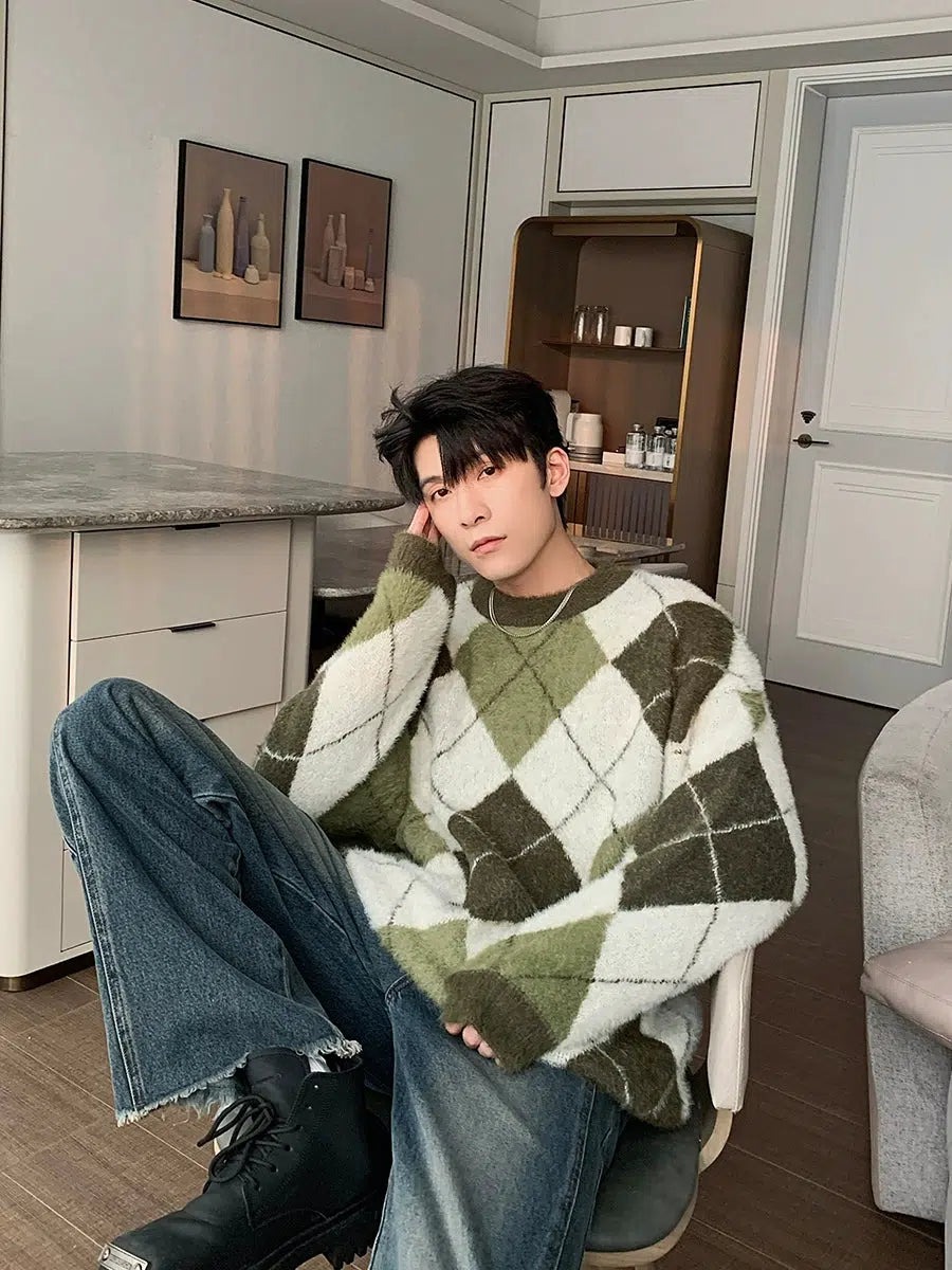 Maxct Colorblock Argyle Rhombus Sweater