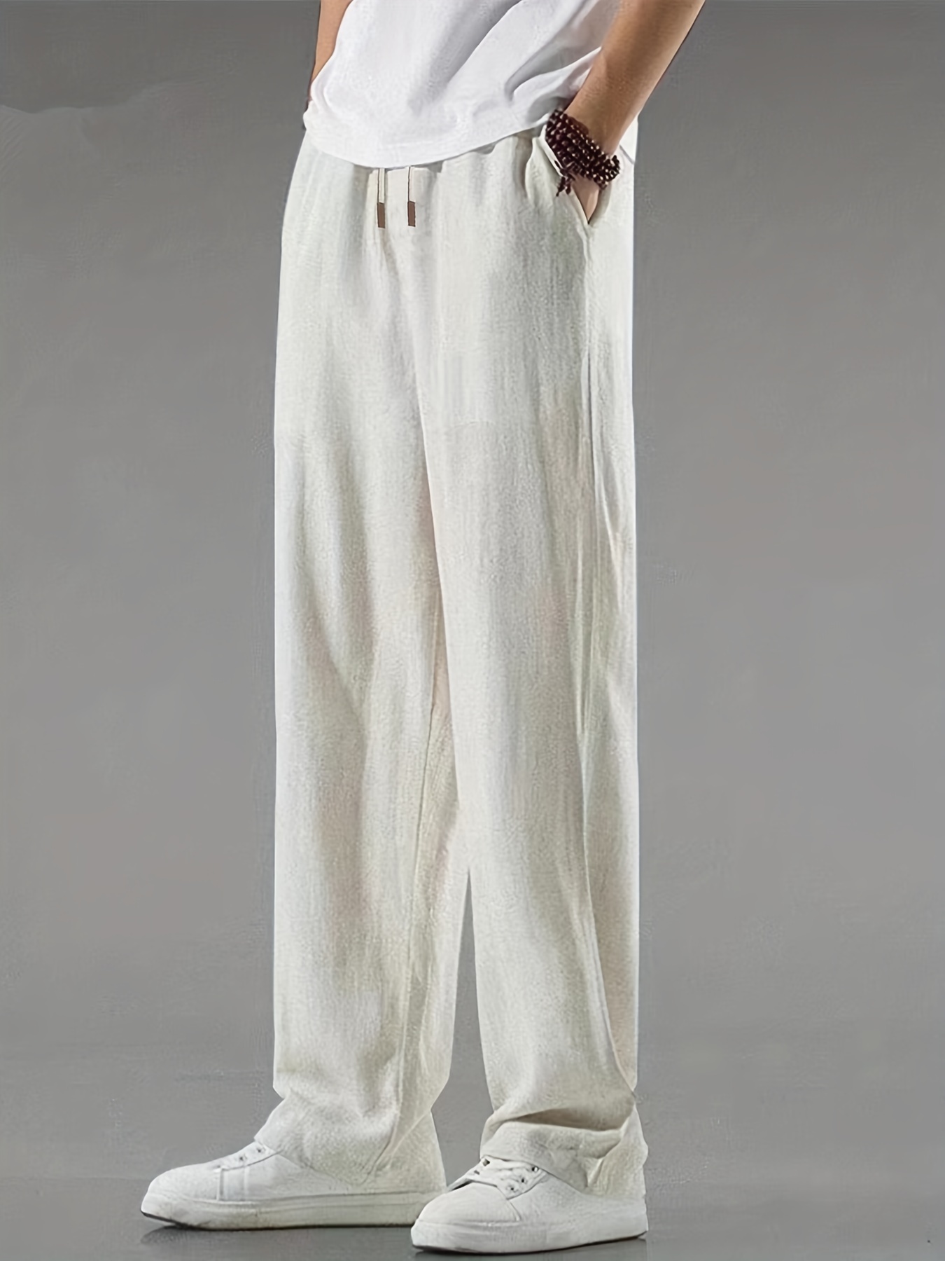 Classic Design Comfy Loose Fit Pants, Men's Waist Drawstring Slant Pocket Casual Pants For Four Seasons