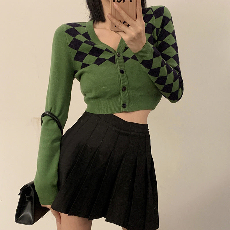 Maxct Vintage Crop Argyle Cardigan