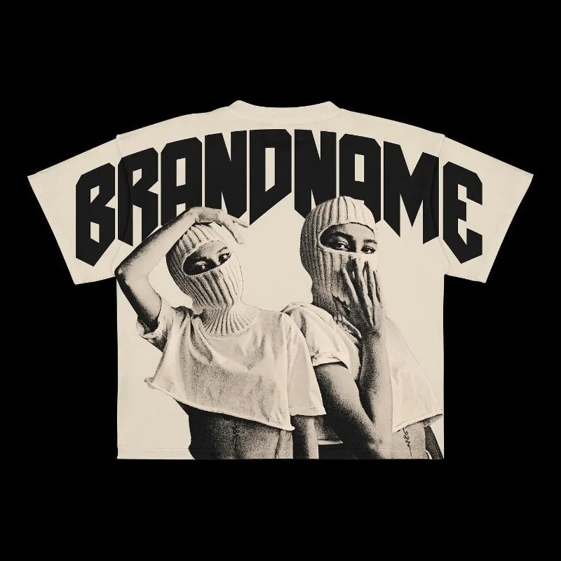 Maxct New European and American trendy Gothic print oversized T-shirt men's high street Harajuku hip-hop short-sleeved loose T-shirt