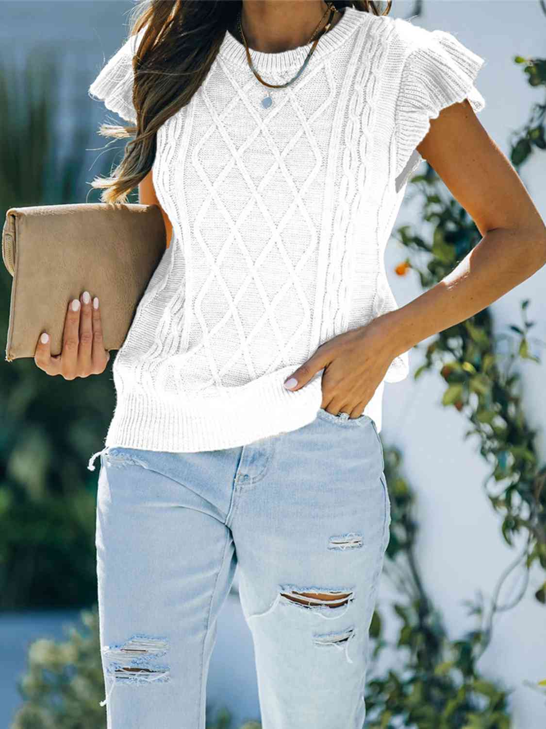 Maxct &Round Neck Cap Sleeve Sweater