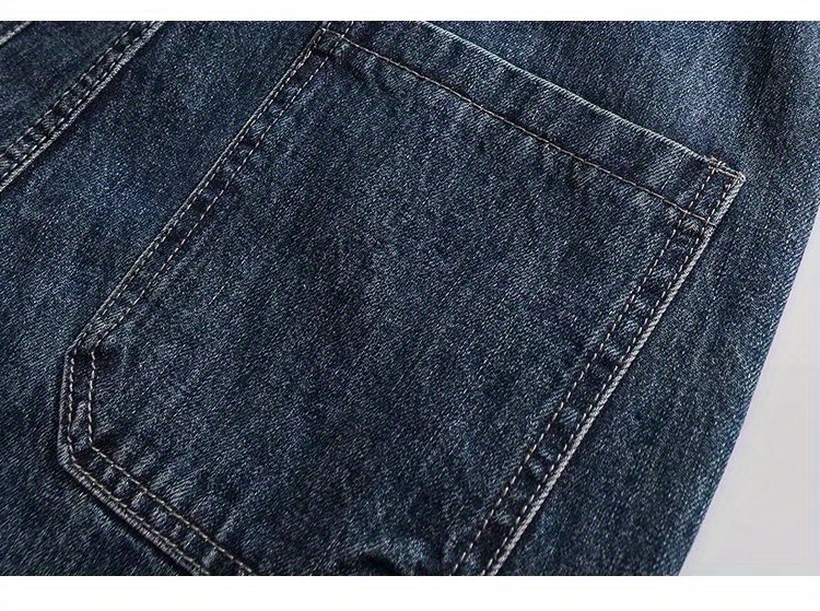 Wide Leg Cotton Jeans, Men's Casual Street Style Patchwork Denim Pants For Spring Summer