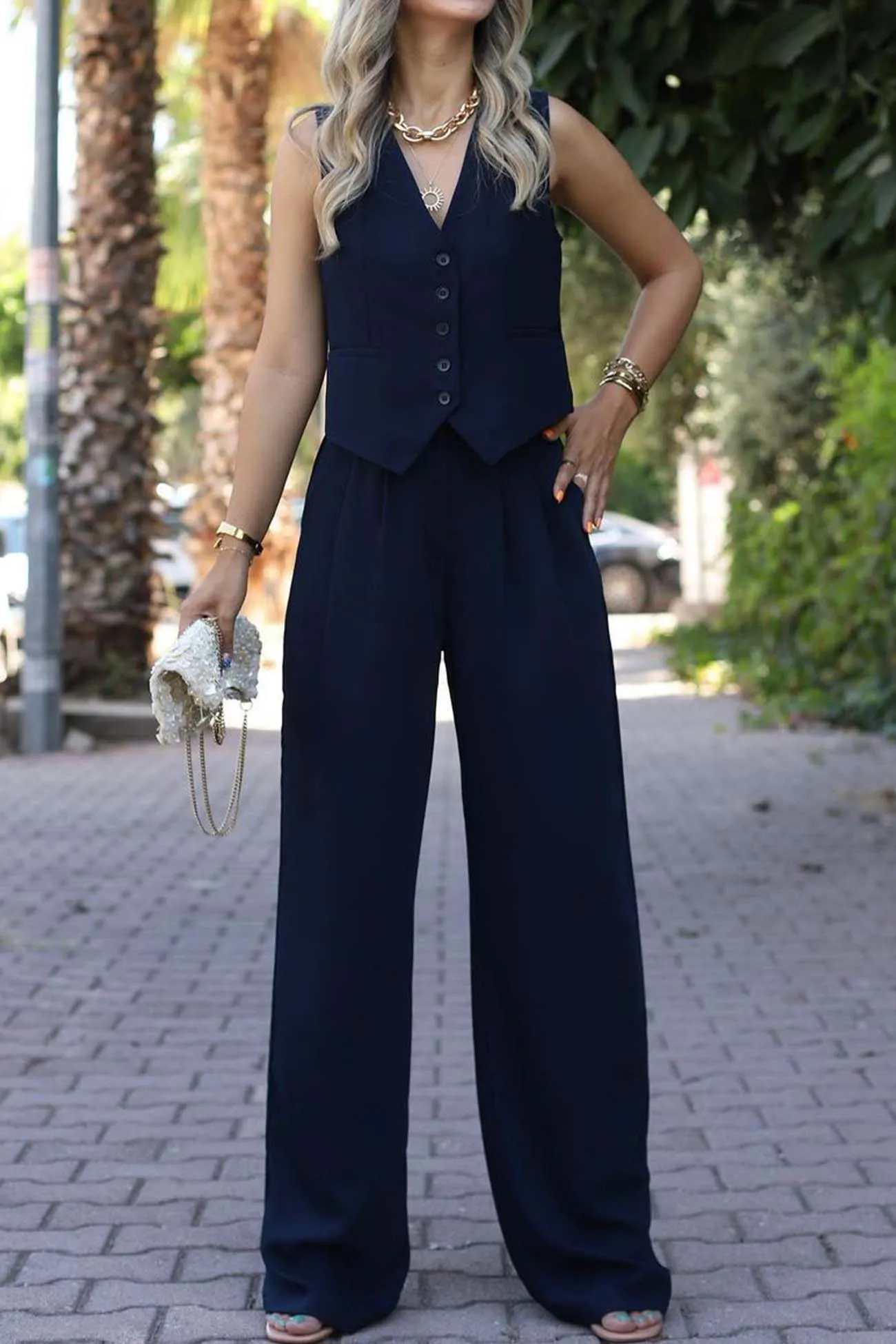 Maxct-Sleeveless Vest Top Long Pants Two-Piece Set