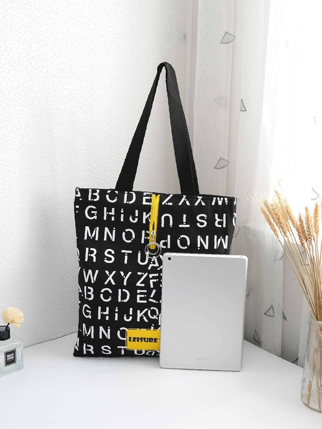 Maxct - Letter Graphic O-ring Zipper Front Shoulder Tote Bag  - Women Tote Bags
