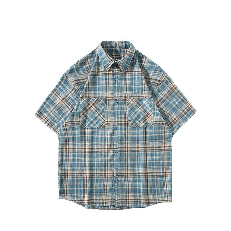 Maxct 90s Streetwear Japanese Niche Plaid Short-sleeved Shirt Men's Summer New Loose Trendy Brand All-match Shirt Couple's Coat Top