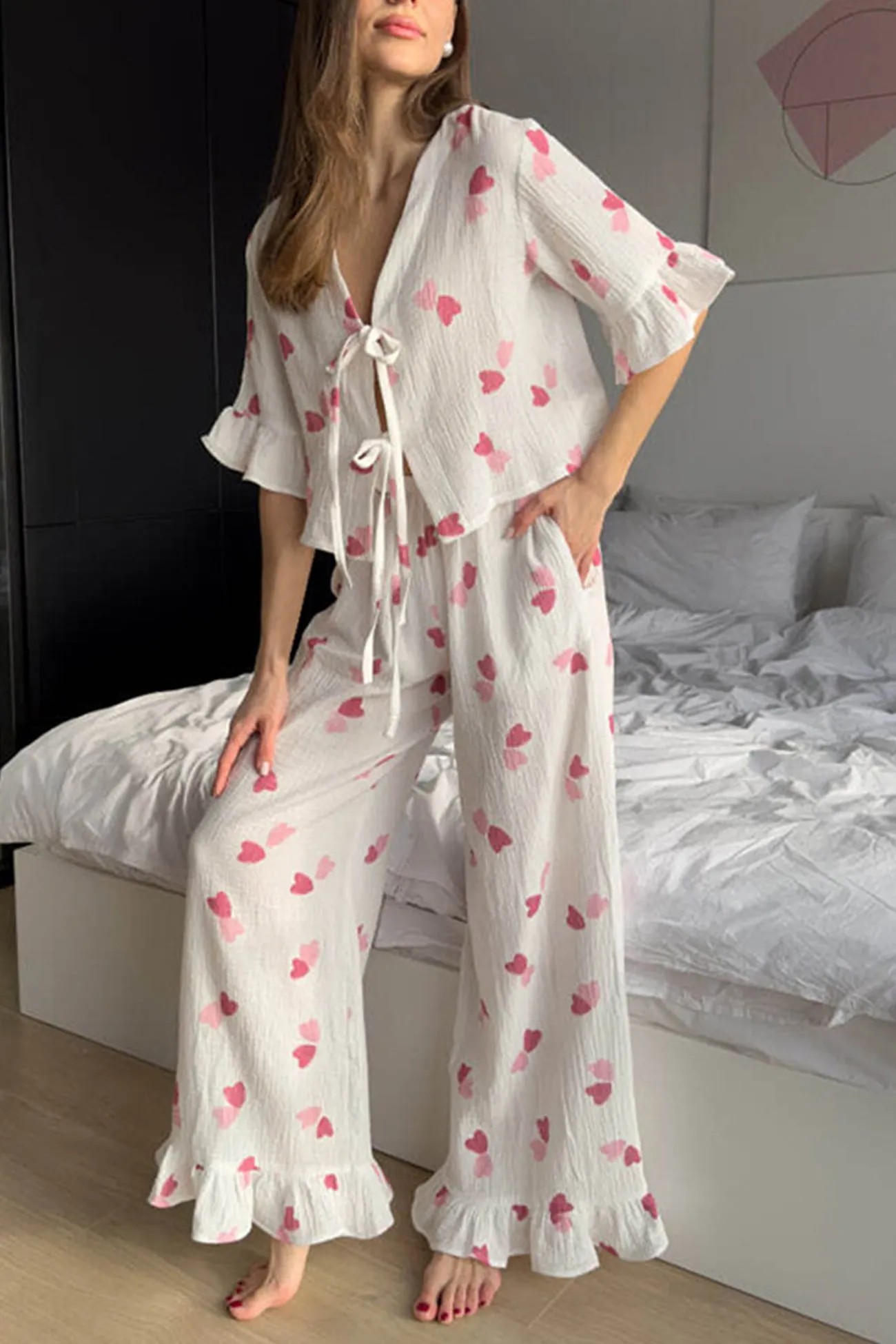Maxct Printed Ruffle Tie-up Shirt Cotton Suits